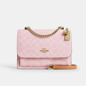NWT Coach Klare Crossbody Pink Signature Canvas Chain Flap Bag CEL11